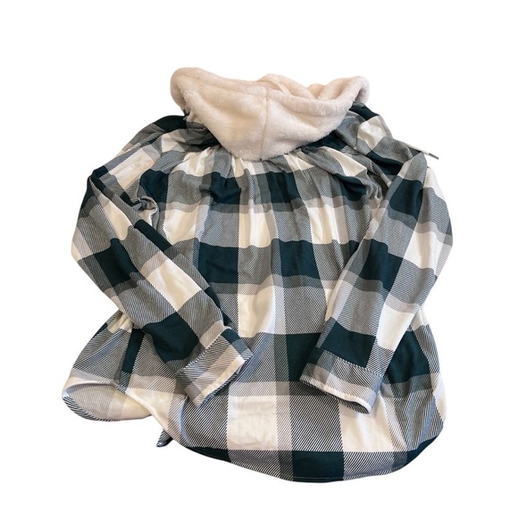 y2k green and white plaid hooded button up long sleeve top vintage fall coquette - Picture 3 of 8